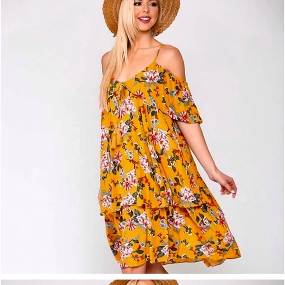 NWT GiGi JAPNA L XL RAYON LIGHTWEIGHT DRESS STRAPS with COLD SHOULDERS MUSTARD - Picture 1 of 13